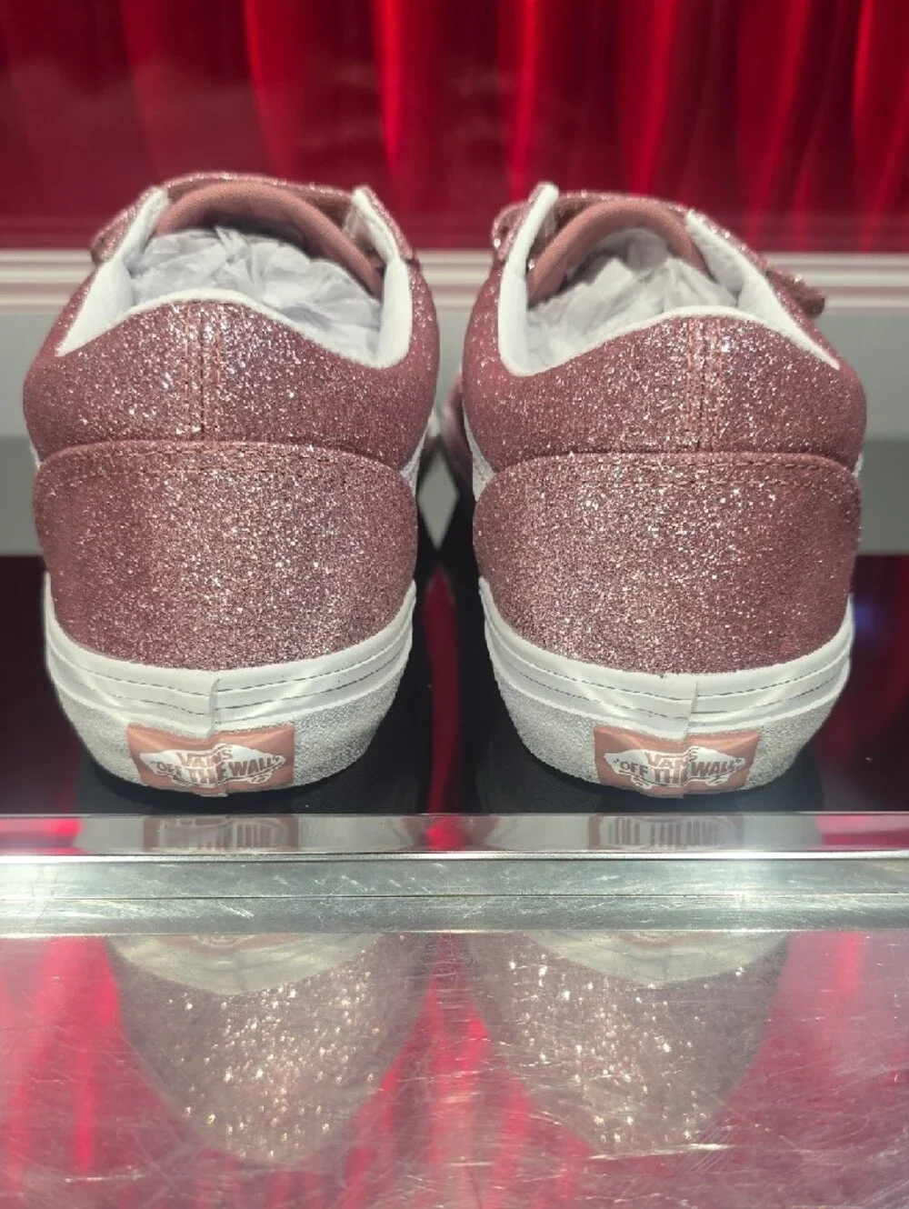 Vans Glitter Velcro Old Skool V Glitter Rose Pink JN 6.5 Or Men 6.5 Women's 8